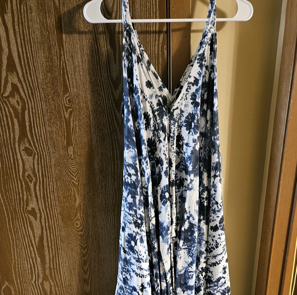 Blue and White Tie-Dye Longer Capri Romper